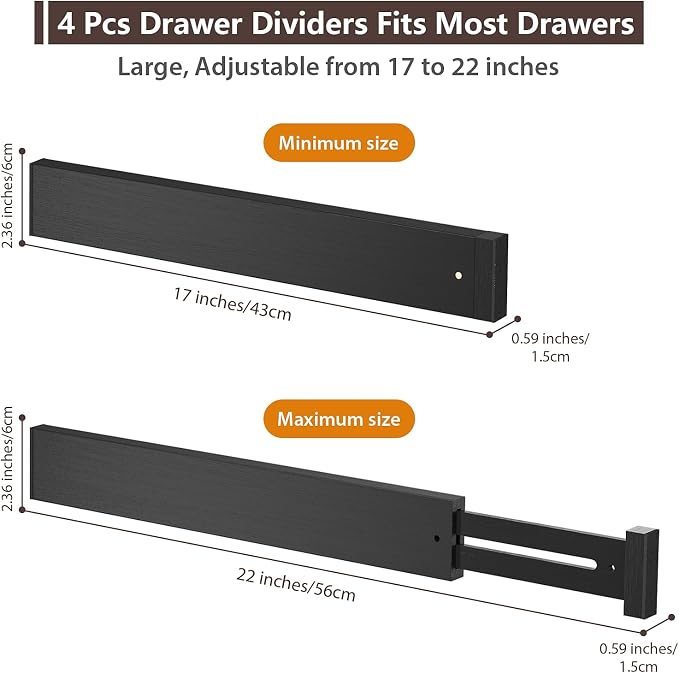DUCOO 4 PCS Drawer Divider, Expandable Separators - Image 2