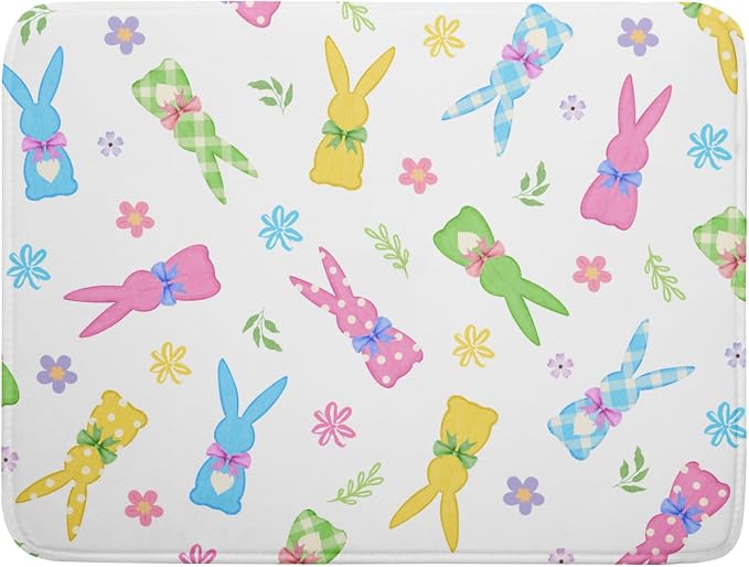Easter Dish Drying Mat for Kitchen Counter Cute Bunny Floral Holiday Microfiber by Unknown