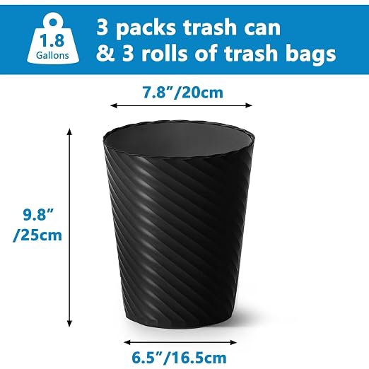 Lysam Bathroom Trash Can, 3 Pack 1.8 Gallons Small Trash Can - Image 3