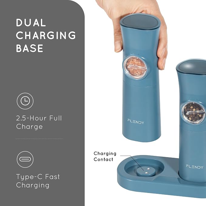 Flendy Gravity Electric Salt and Pepper Grinder Set Rechargeable, Automatic - Image 4