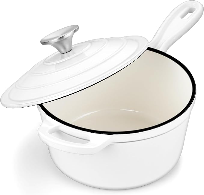 3 Quart Saucepan with Lid, Leonyo Enameled Cast Iron Sauce Pan, Heavy Duty Cast by Leonyo
