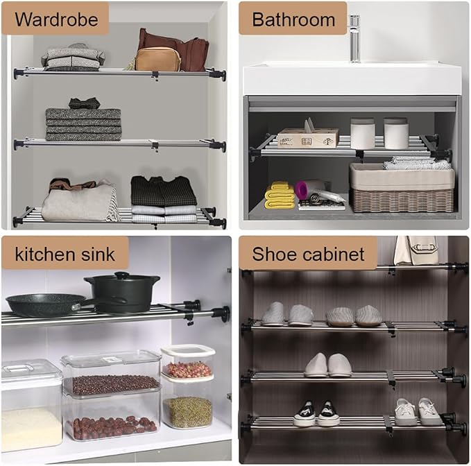 Hershii Expandable Closet Tension Shelf Rod Adjustable Metal Storage Rack - Image 5