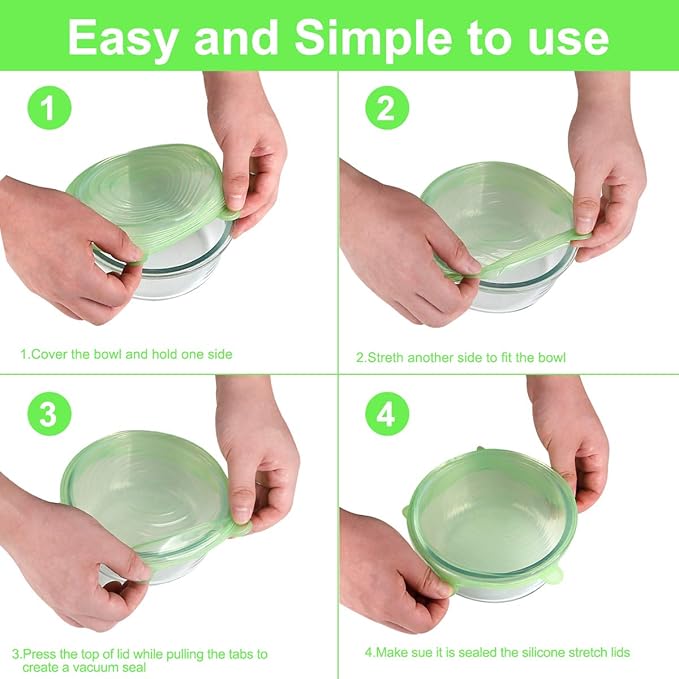 Silicone Stretch Lids for Food Storage in Fridge, 12 Pack Silicone Lids - Image 4