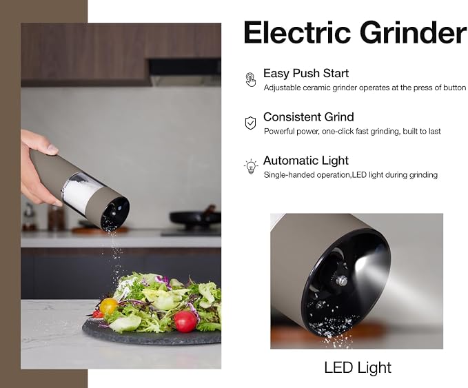 Stainless Steel Rechargeable Electric Salt and Pepper Grinder Set – USB Charging - Image 2