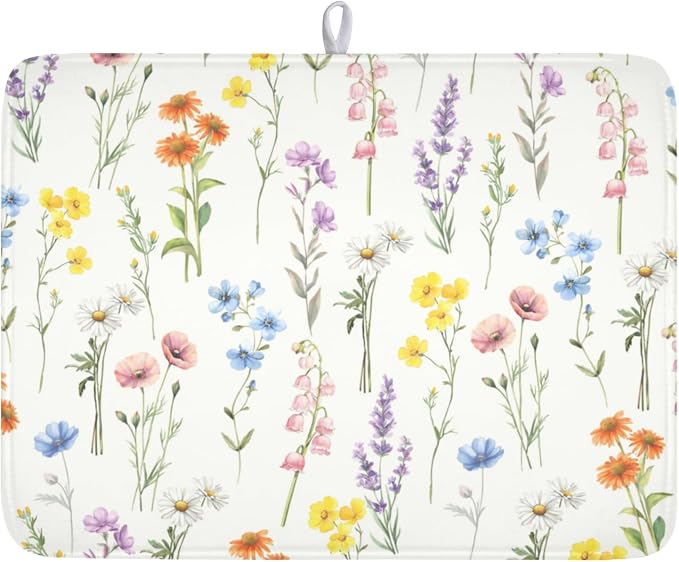 Spring Floral Dish Drying Mat for Kitchen Counter 18 x 24 Inch Colorful Flowers by Unknown