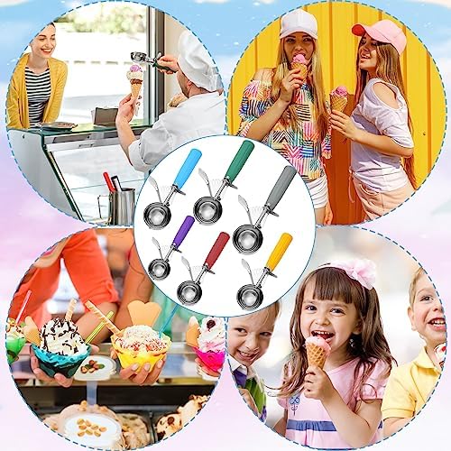 Hsei 6 Pcs Ice Cream Scoops Stainless Steel Cookie Portion Scoop with