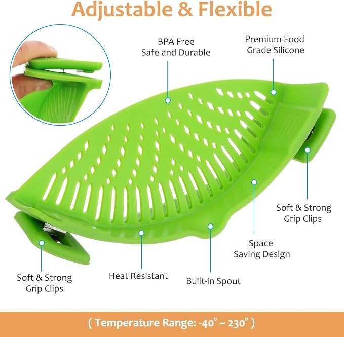 YEVIOR Clip on Strainer for Pots Pan Pasta, Silicone Food Strainer Hands-Free - Image 2
