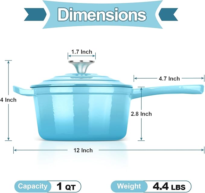 HaSteeL 1 QT Cast Iron Enamel Saucepan - Image 2