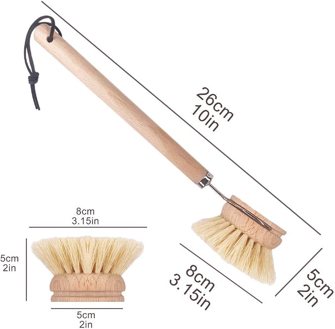 AMERWASH PLUS Dish Brush with Wooden Handle, Natural Kitchen Brush - Image 2