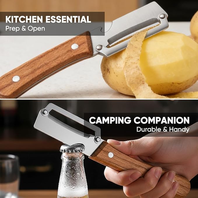Premium Vegetable Peeler with Wooden Handle and Bottle Opener: 2-in-1 Stainless - Image 5