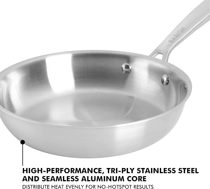 Babish 8 Inch Stainless Steel Triply Professional Grade Fry Pan - Image 2