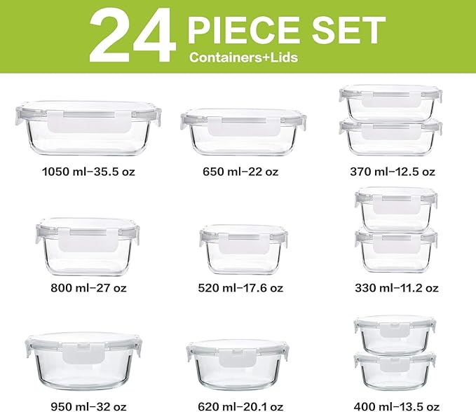 24-Piece Glass Food Storage Containers - Image 2