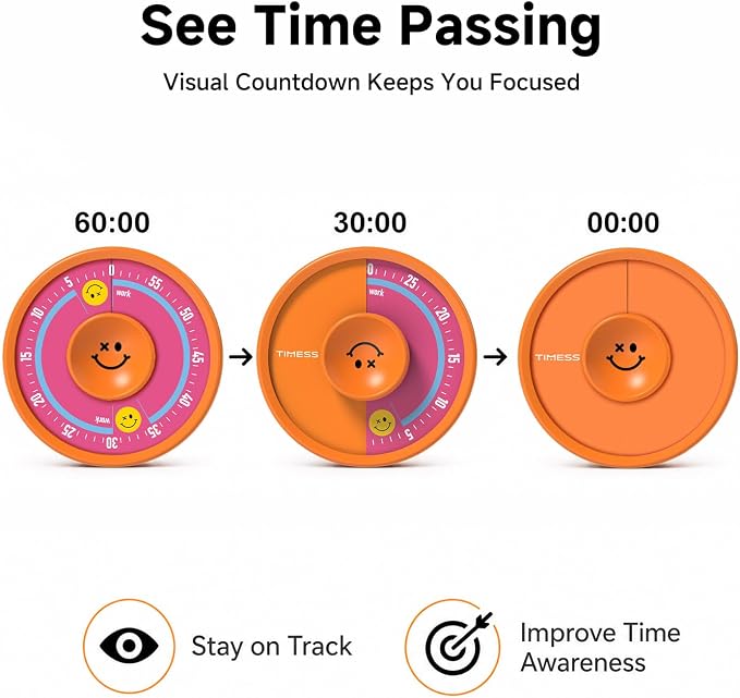 60-Minute Visual Timer, Twist to Set, Loud Battery-Powered Alarm, Bright Rotary - Image 3