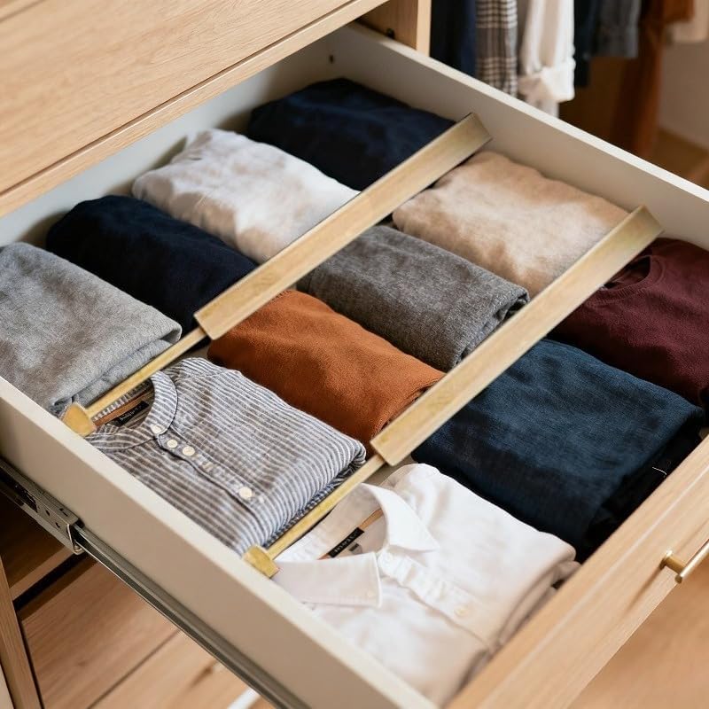 DZS Bamboo Drawer Organizer, 4-Pack Adjustable and Expandable Divider