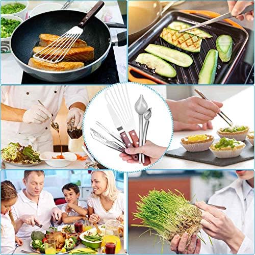 Cridoz 7 Pcs Stainless Steel Kitchen Cooking Plating Tweezers Tongs