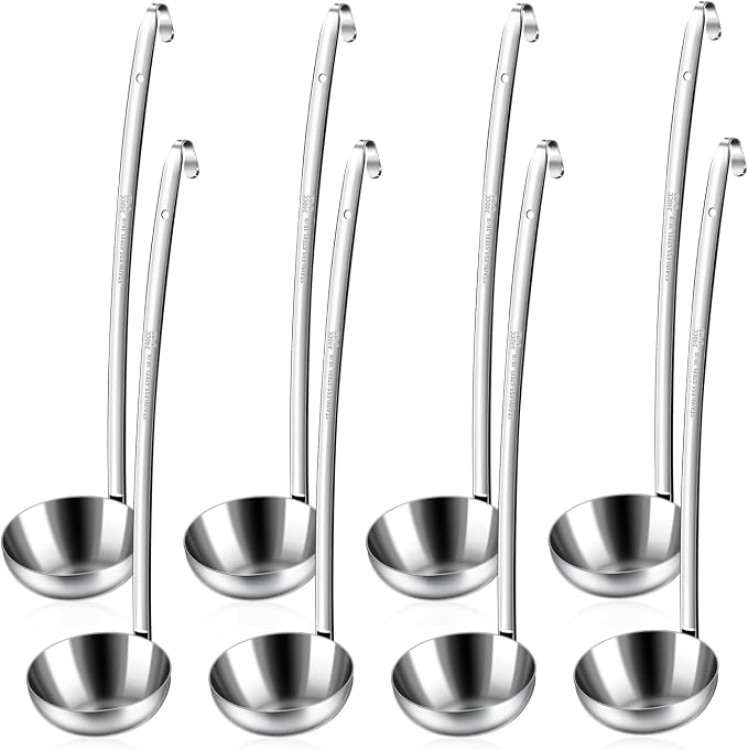 8pcs Stainless Steel Ladle 8 Oz Soup Ladle 14" long Spoon Heavy-Duty Metal by LiveNaturallyLiveBarafat