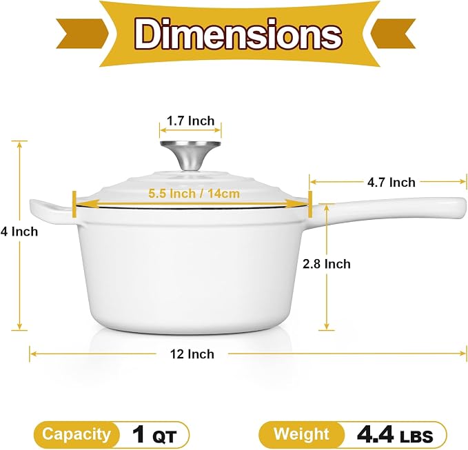 HaSteeL 1 QT Cast Iron Saucepan, Mini Enamel dutch oven - Image 2