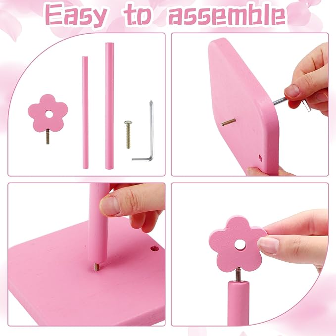 Leinuosen Pink Flower Paper Towel Holder Coquettish Cute Flower Wooden Paper - Image 4