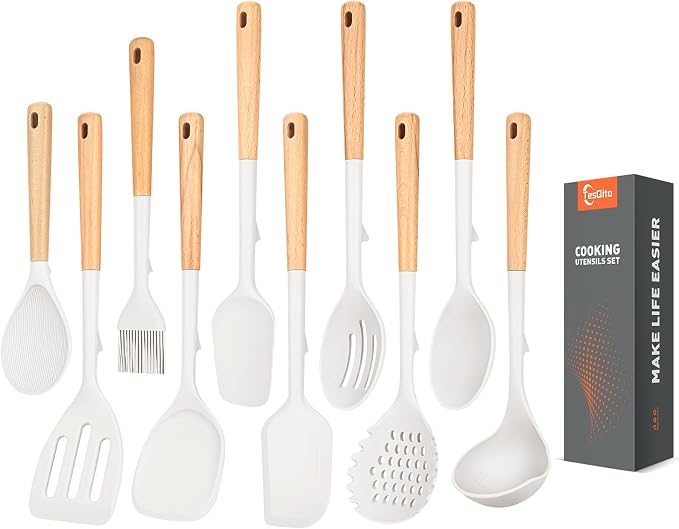 Silicone Cooking Utensils Set of 10 by TesQita