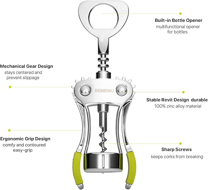 Beneno Wine Opener, Zinc Alloy Premium Wing Corkscrew - Image 4