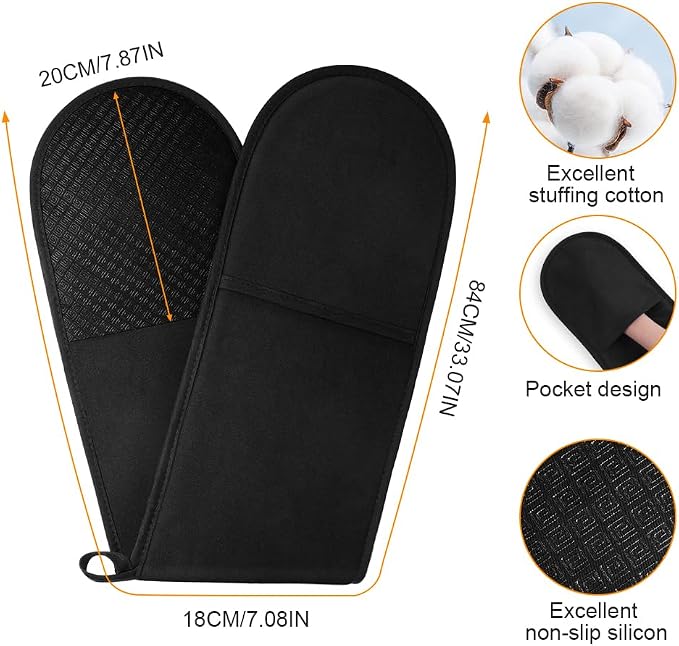 AUAUY Black Double Oven Mitts, 250°C/482°F Heat Resistant BBQ Mittens - Image 2