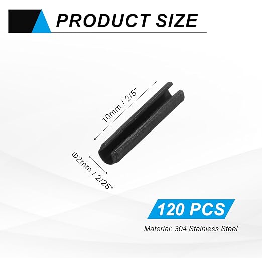 MECCANIXITY 120Pcs Slotted Split Roll Pins 2/25 Inch Dia. 2/5 Inch Length Steel - Image 2