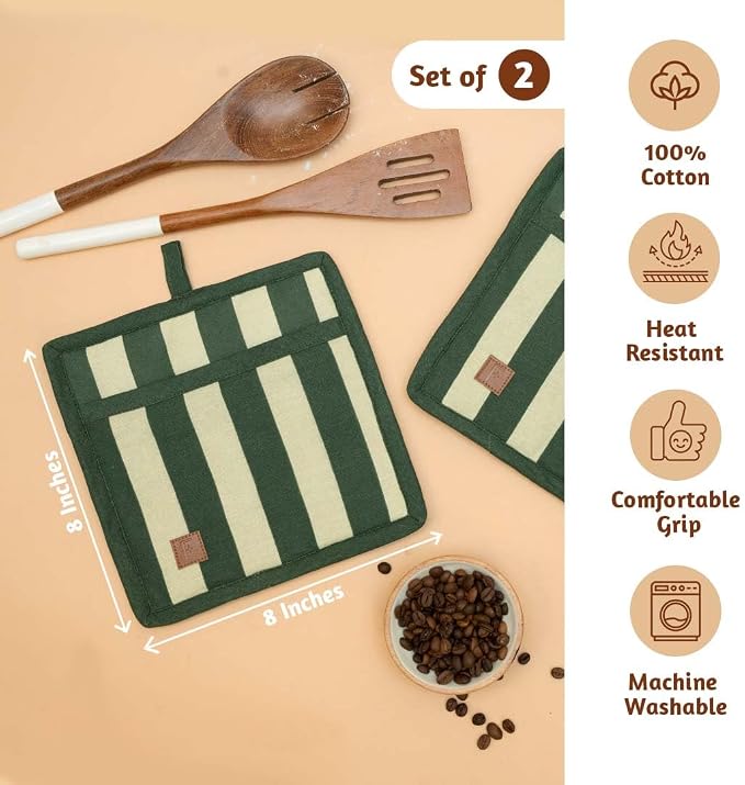 Folkulture Pot Holders for Kitchen | Pack of 2 Ribbed Soft Silicone Hot Pads - Image 3