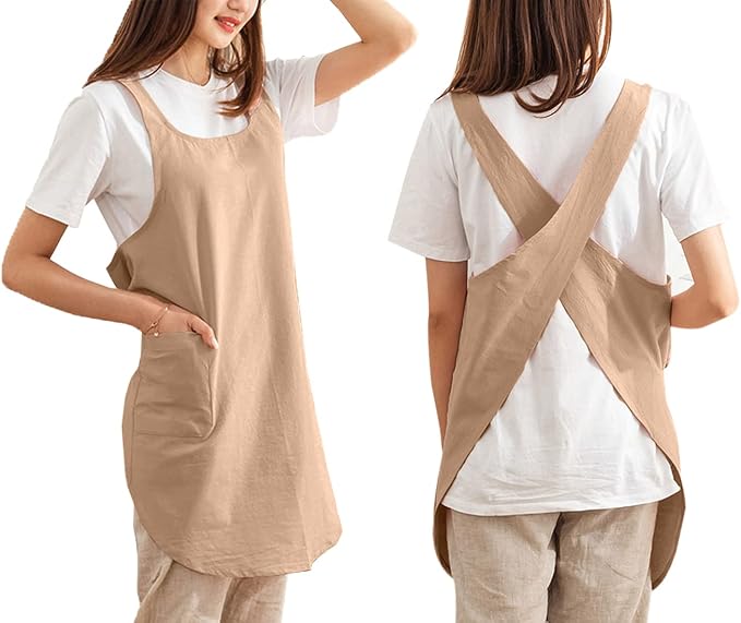 Cotton Cross Back Aprons Solid Color Cooking Kitchen Garden Smock by Caatoor