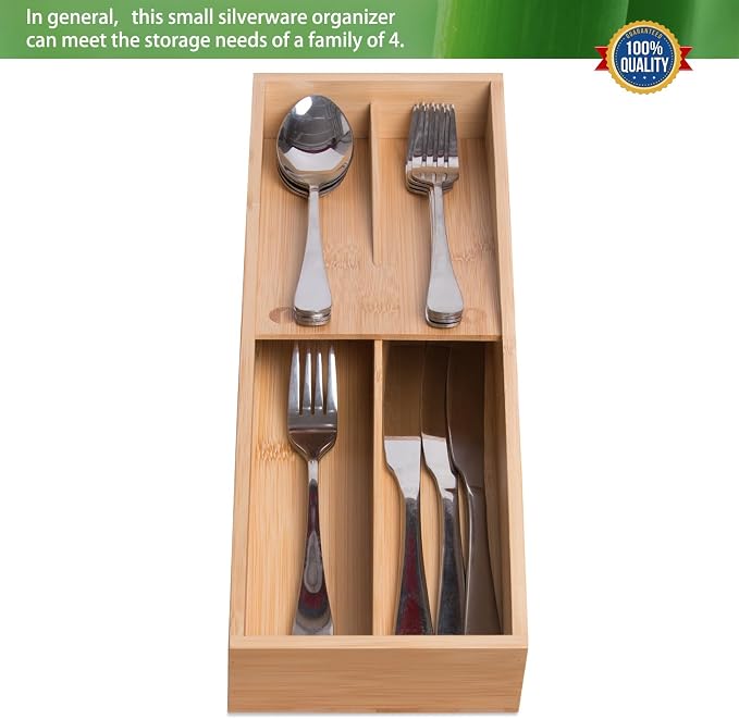 guiogc Bamboo Silverware Drawer Organizer, Kitchen Small Silverware Organizer - Image 7