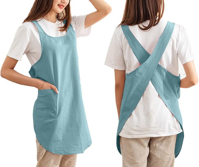 Cotton Cross Back Aprons Solid Color Cooking Kitchen Garden Smock by Caatoor