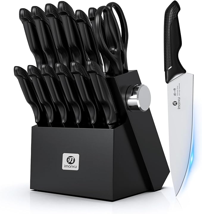 imarku Knife Set with Block, Sharp Knives Set with Built-in Sharpener, by imarku