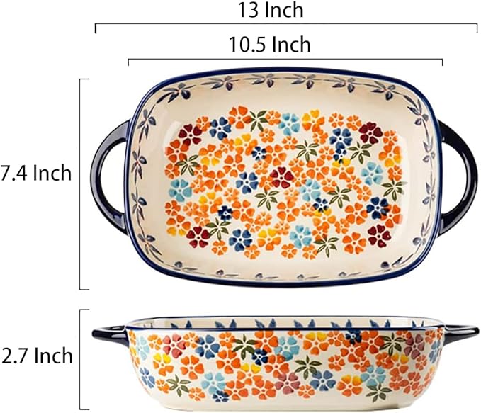 Colorful Cherry Blossom Flowers Vintage Style Ceramic Bakeware Dish Casserole - Image 2