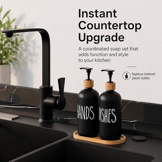 Dish Soap Dispenser for Kitchen Sink.Glass Hand Soap Dispenser, Modern - Image 4