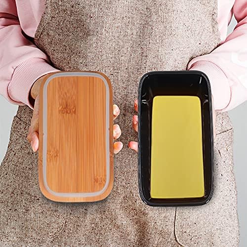 Ceramic Butter Dish with Bamboo Lid and Stainless Steel Knife Spreader