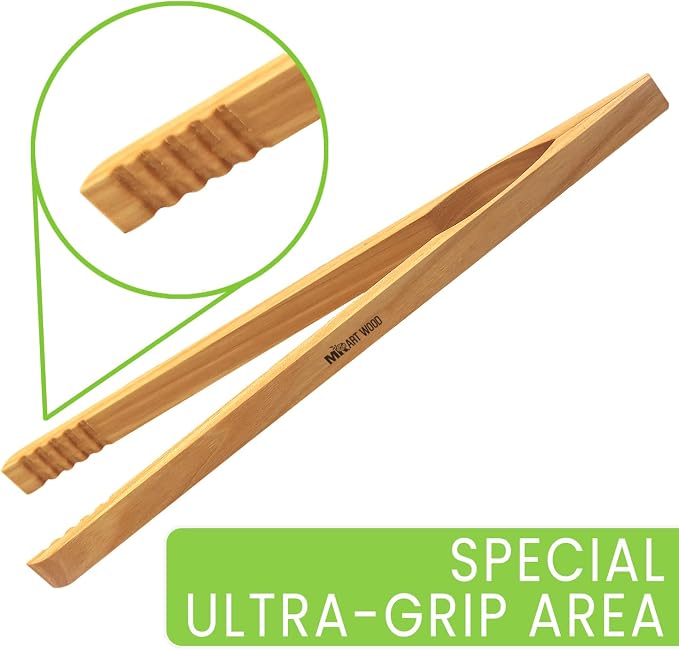 4 Pcs Wooden Toaster Tongs | 10-Inch Premium Ashwood Kitchen Utensils | - Image 5