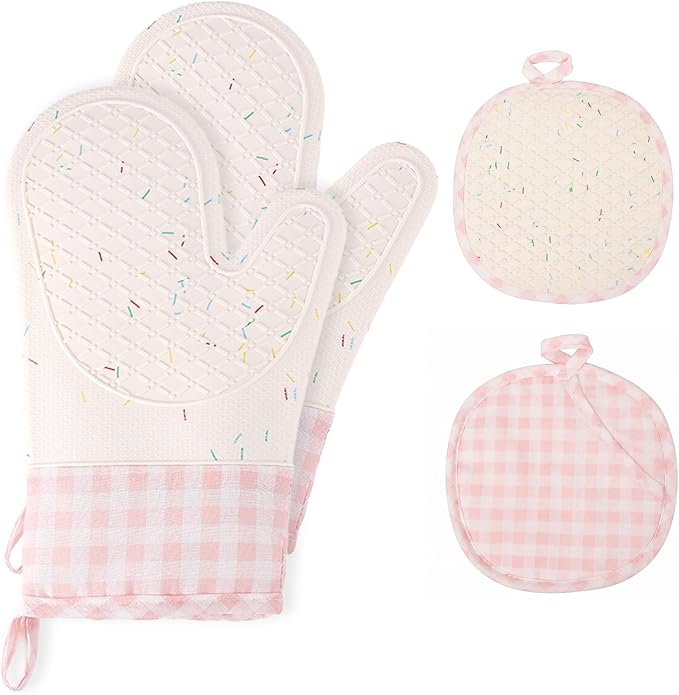 Silicone Confetti Oven Mitts and Pot Holders Set, Heat Resistant Non-Slip by Unknown