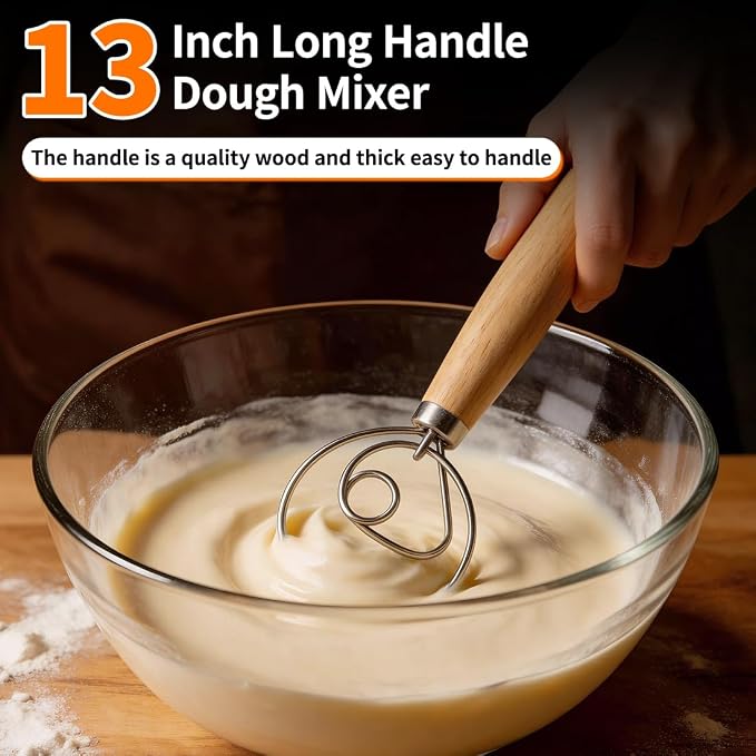 Polly Online Dough Whisk, Wooden Handle Danish Sourdough Whisk - Image 2