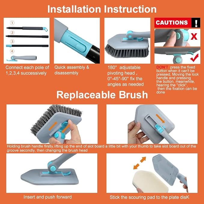 Long Handled Scrub Brush for Shower, 3-in-1 Cleaning Brushes - Image 4