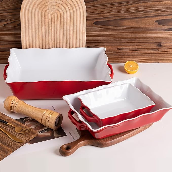 Sweejar Casserole Dishes for Oven, Ceramic Bakeware Set of 3, Rectangular - Image 2