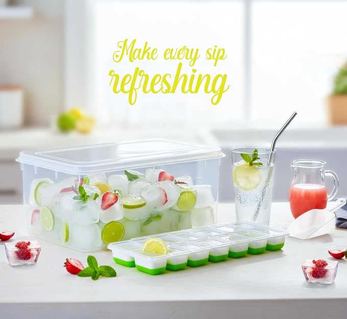 56pcs Ice Cube Tray with Lid and Bin – Stackable 4 Trays Plastic Silicone - Image 4