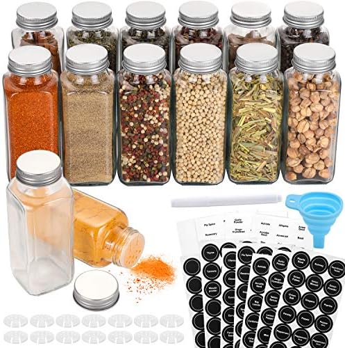 AOZITA 14 Pcs Glass Spice Jars with Spice Labels - 8oz Empty Square