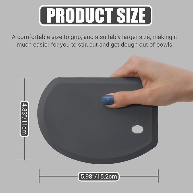 Silicone Dough Scraper with Stainless Steel Sheet, Curved Edge Flexible Bowl - Image 3