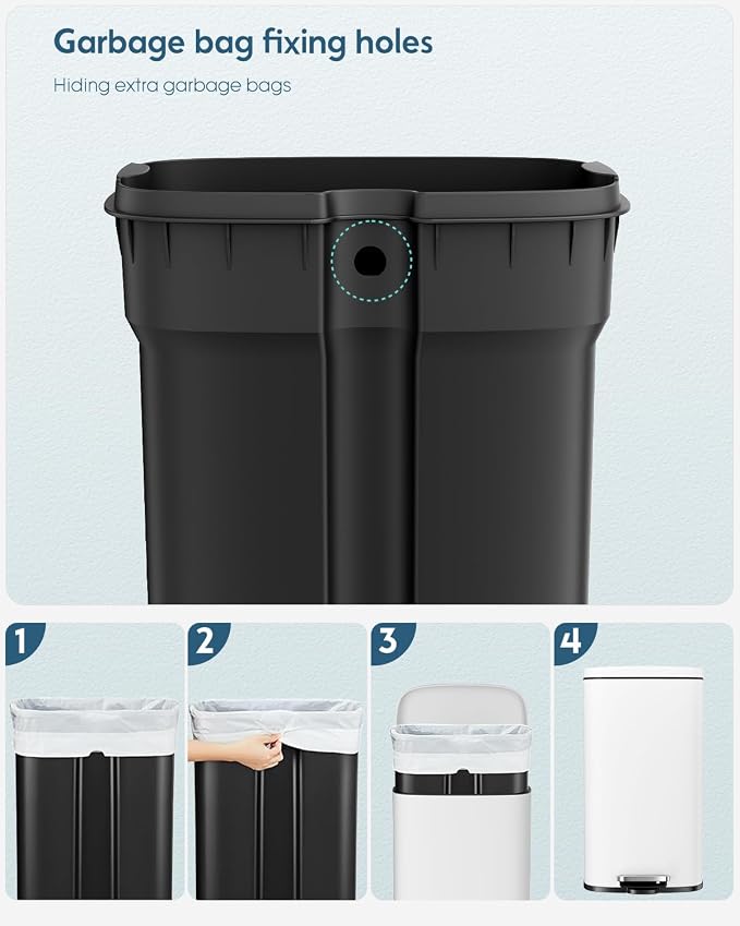 Arlopu 8 Gallon Step Trash Can, Stainless Steel Garbage Bin, Soft-Close Rubbish - Image 7
