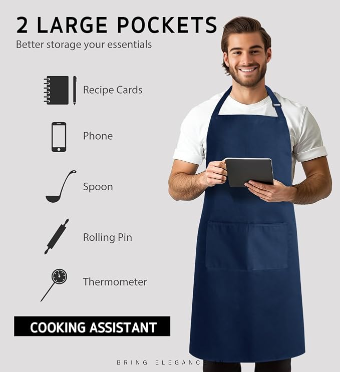 Syntus Apron for Men Women, Adjustable Cooking Kitchen Chef Aprons - Image 4