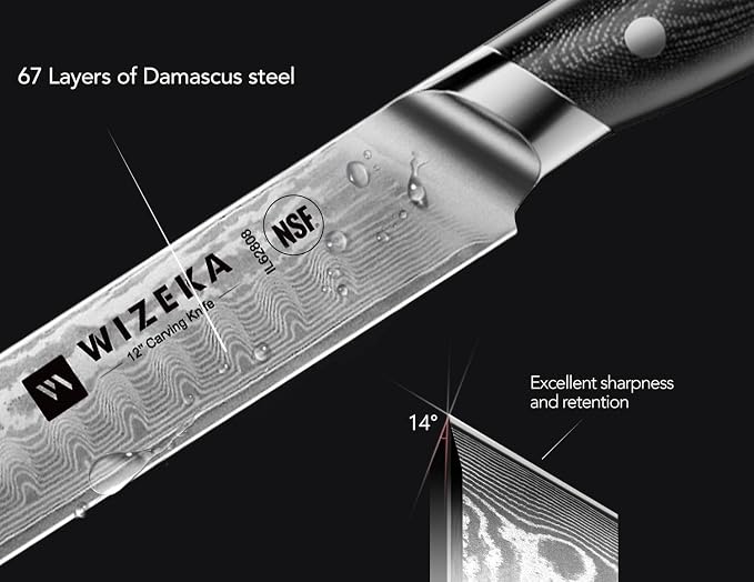 WIZEKA 12 Inch Damascus Slicing Knife - Image 3