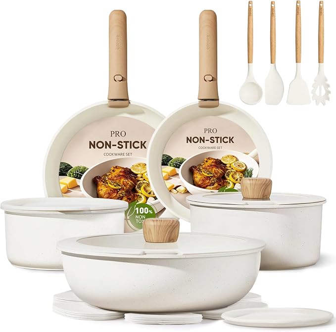 CAROTE 19pcs Pots and Pans Non Stick, Cookware Sets Detachable Handle, by CAROTE