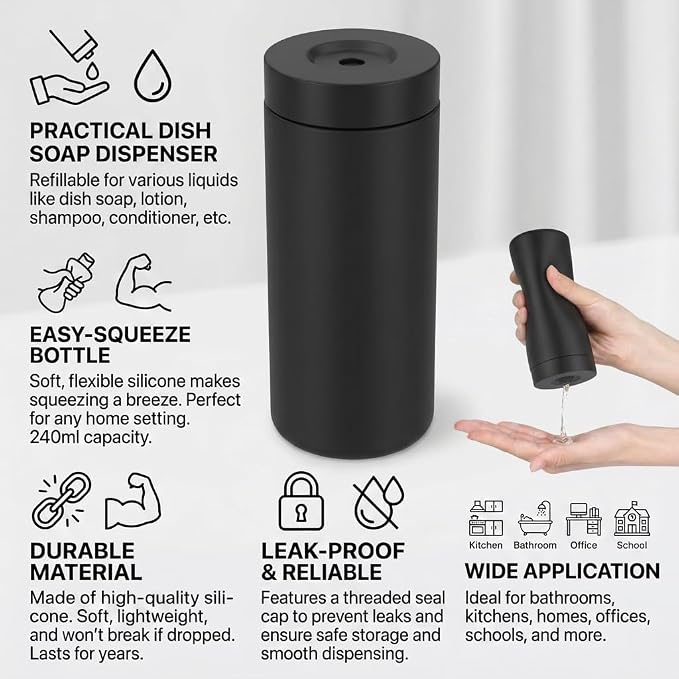 Dish Soap Dish Dispenser, 240ml Silicone Squeeze Washing Up Liquid and Hand - Image 5