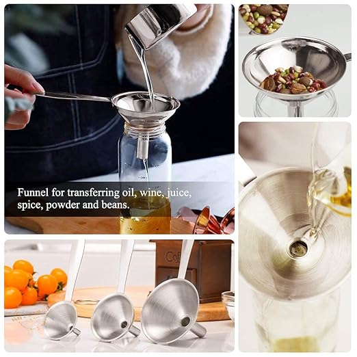 3 in 1 Metal Funnels for Filling Bottles Stainless Steel Small Kitchen Funnel - Image 2