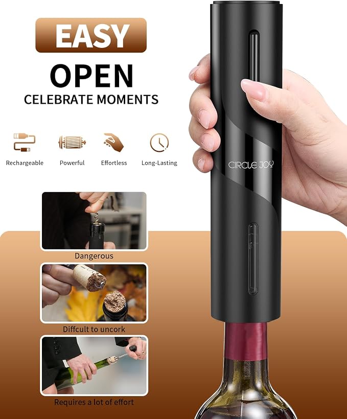 CIRCLE JOY 5-in-1 Electric Wine Bottle Opener Set, Rechargeable Wine Opener Kit - Image 2
