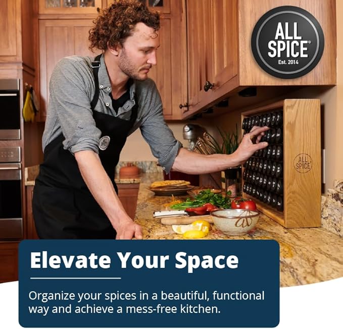 AllSpice Spice Rack Organizer, 525 Unique Labels, Countertop or Wall Mount - Image 2